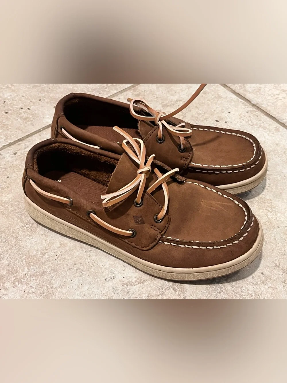 Sperry Cup II Leather Boys Boat Shoes WORN 1X WOW 1.5